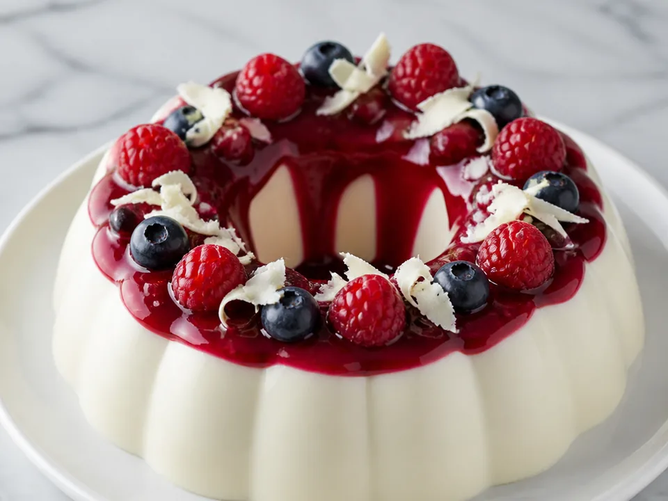 Pudim de chocolate branco com frutas