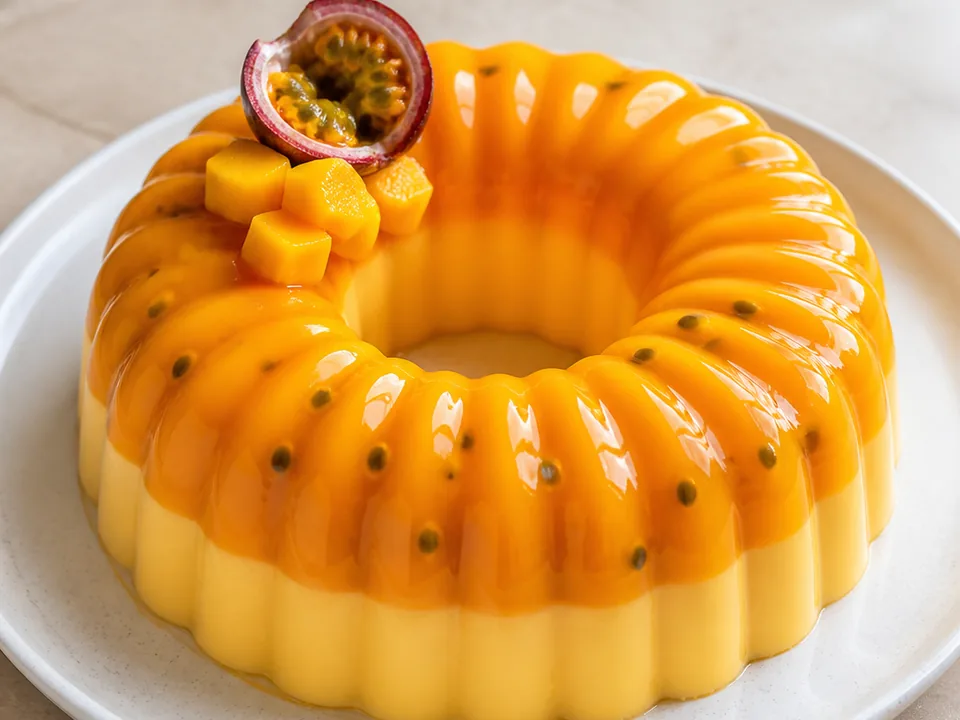 Pudim de manga e maracujá