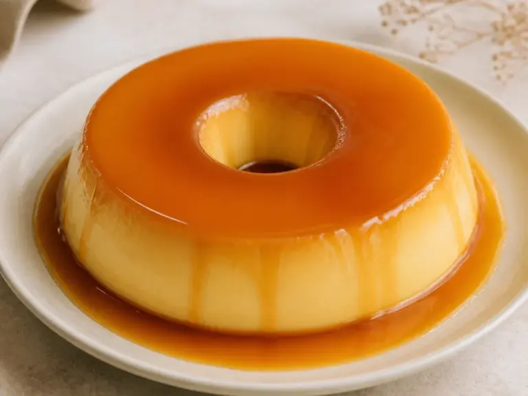 Pudim cremoso com calda de caramelo